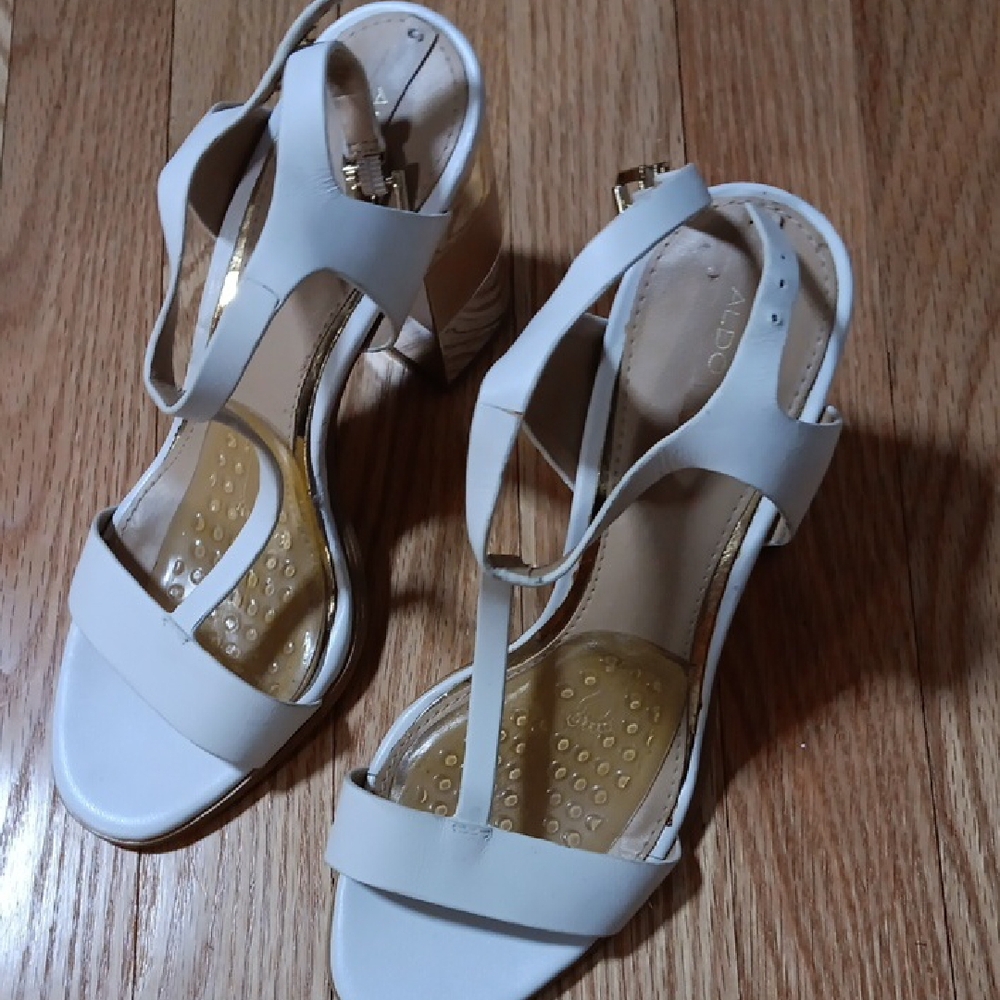 Aldo Women's White Tri-Color Block Heel Sandals
